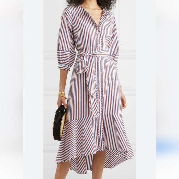 J. Crew Belted Striped Button-Down Shirt Dress Red White Blue Rainbow Resortwear - Picture 1 of 12